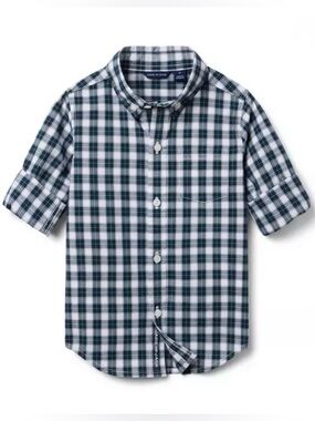 JANIE AND JACK The Tartan Poplin Shirt in Enchanted Forest Tartan
